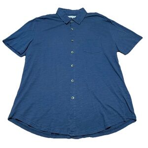 32 Bar Blues Shirt Mens XL Blue 100% Cotton Short Sleeve Button Up Casual Soft